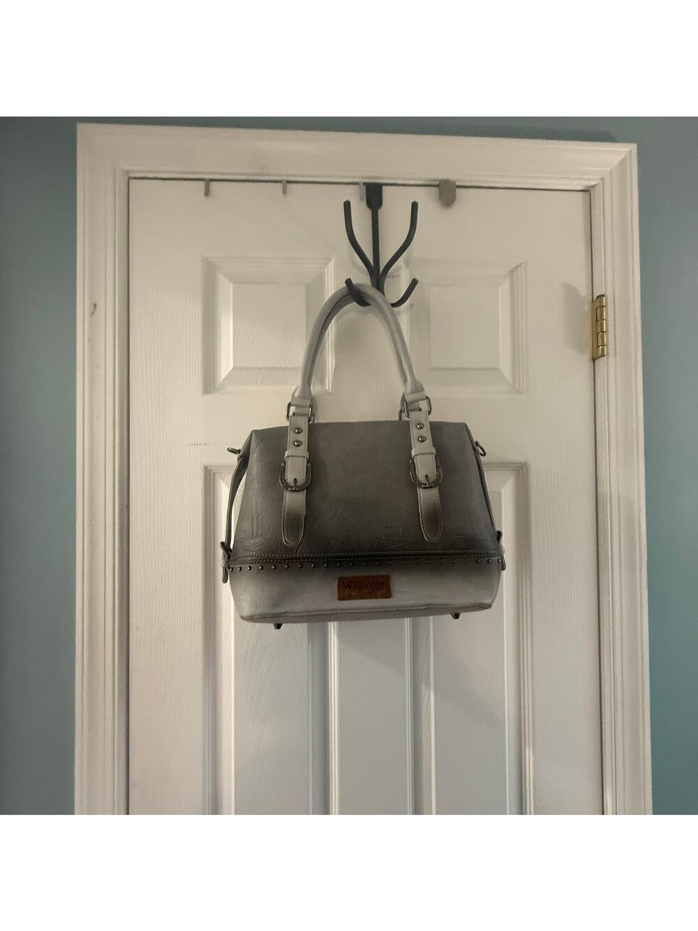Wrangler Gray Faux Leather Satchel Handbag Zip Top Shoulder Bag